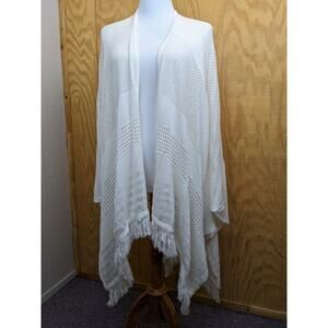 Lane Bryant Women's White Shawl Wrap Open Knit Sweater Fringe One Size Lagenlook